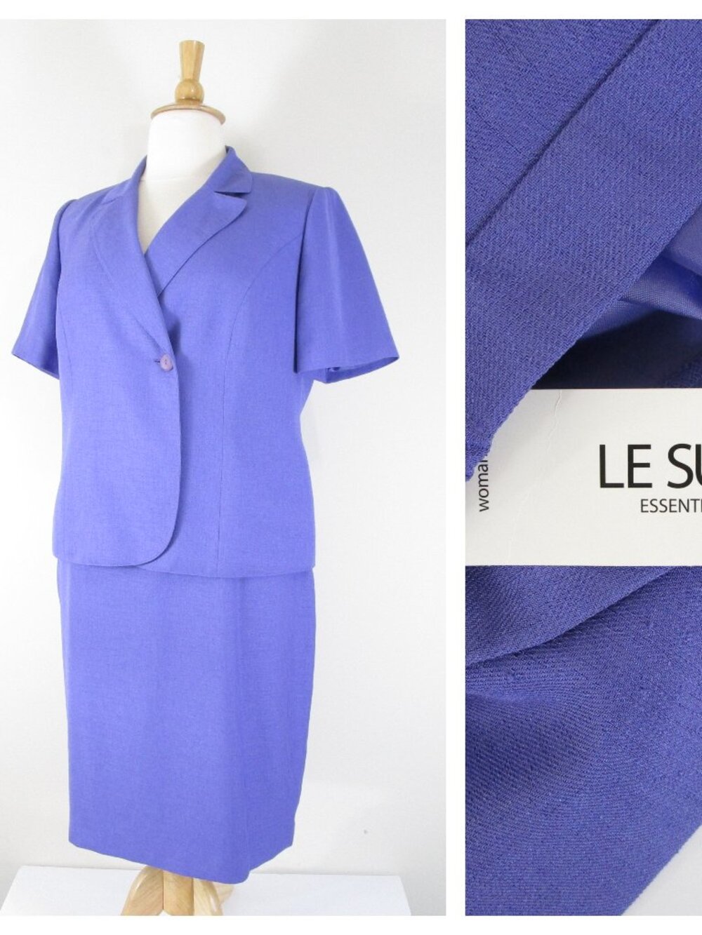 Le Suit Plus Size Lavender Purple Short Sleeve Skirt Suit Size 14W Formal Career